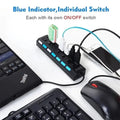 R&z - Hub 7 Port Multi USB Splitter Power Adapter Multiple Expander With On Off Switch For PC Laptop MacBook - Black