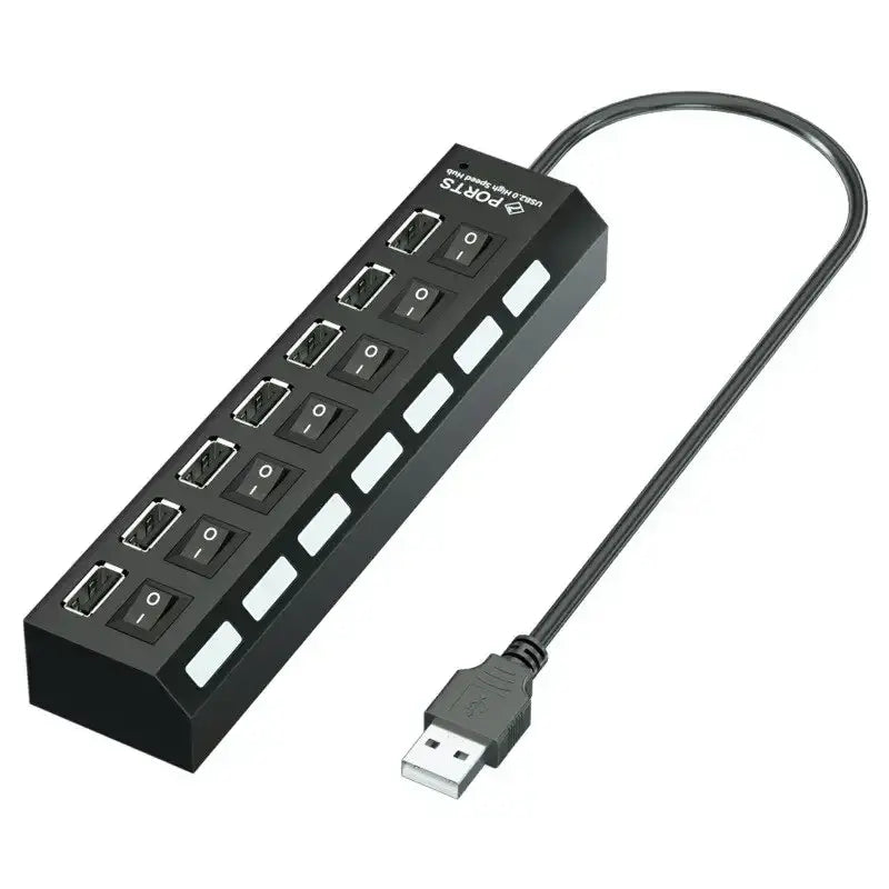 R&z - Hub 7 Port Multi USB Splitter Power Adapter Multiple Expander With On Off Switch For PC Laptop MacBook - White