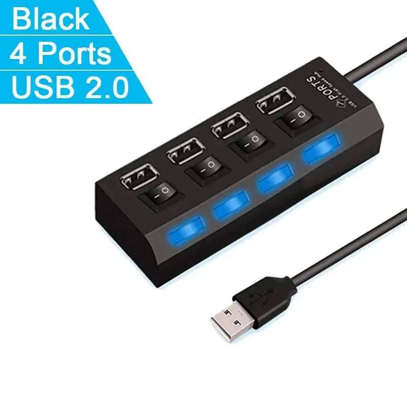 R&z - Hub 7 Port Multi USB Splitter Power Adapter Multiple Expander With On Off Switch For PC Laptop MacBook