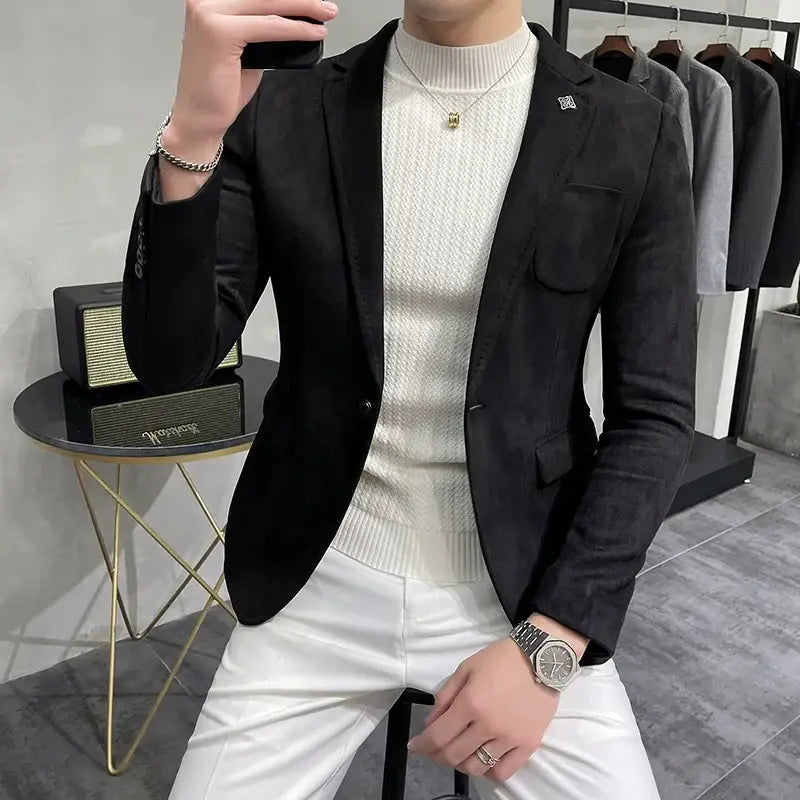 R&z - Jacket Suit Coat Blazer Men’s Business Leisure Slim Fit Brand Fashion High Quality Single - black / Asia 3XL