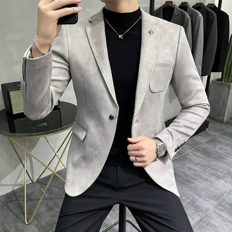 R&z - Jacket Suit Coat Blazer Men’s Business Leisure Slim Fit Brand Fashion High Quality Single - GRAY / Asia 2XL