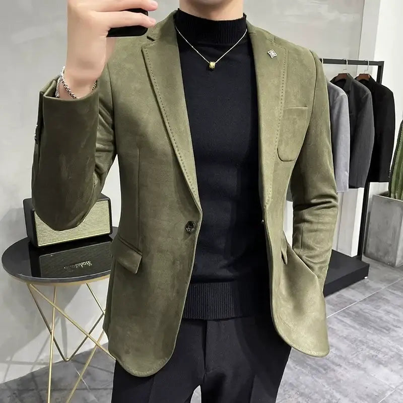 R&z - Jacket Suit Coat Blazer Men’s Business Leisure Slim Fit Brand Fashion High Quality Single - army green / Asia 4XL
