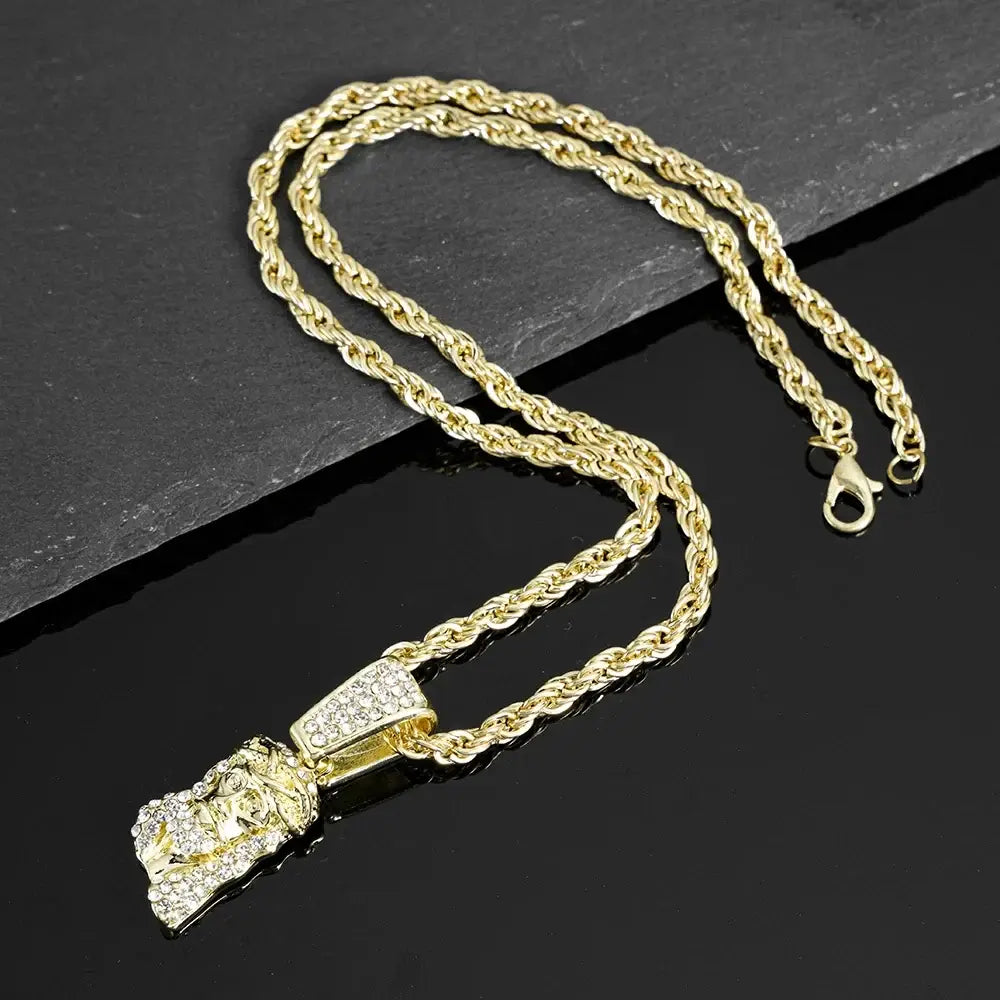 R&Z - Jesus Pendant & Tennis Vhain - Gold 18inch chainA
