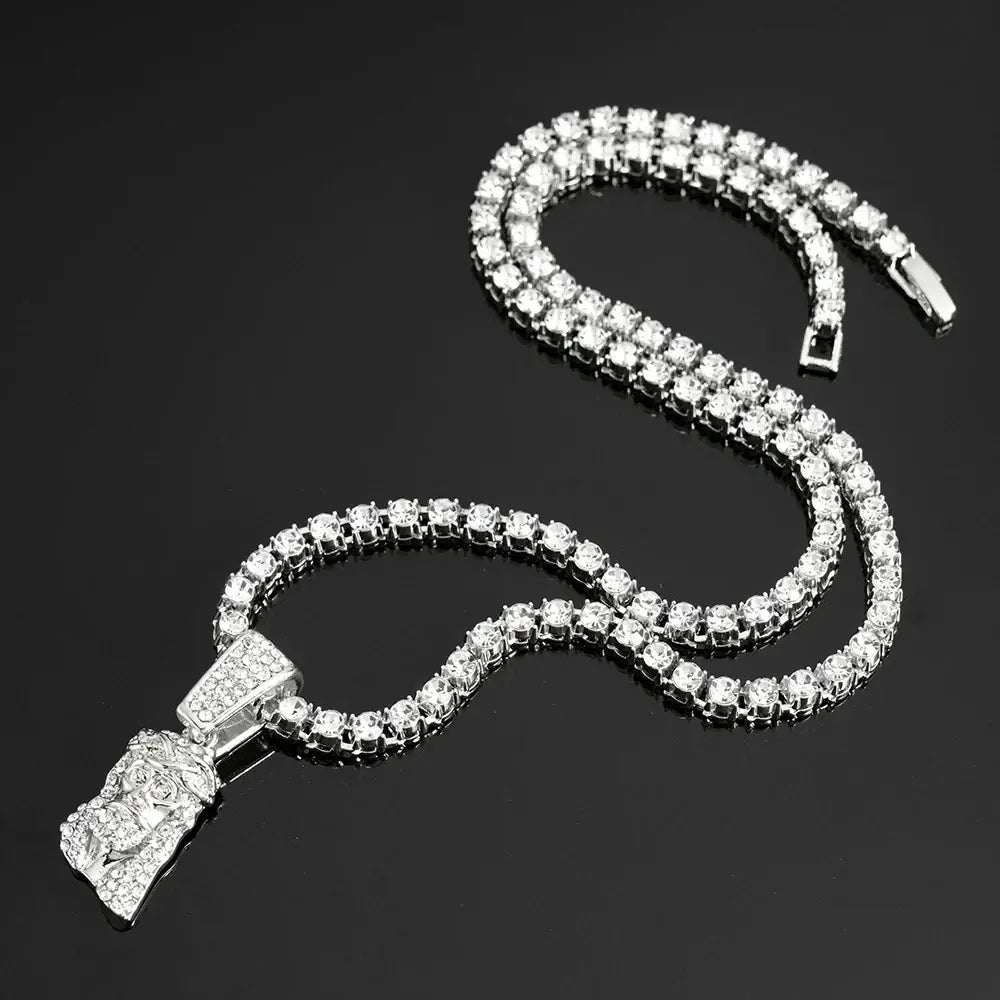 R&Z - Jesus Pendant & Tennis Vhain - Silver 24inch chainB
