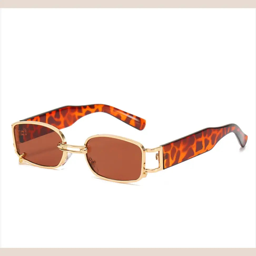 R&Z - Korean Style Square Sunglasses with Trendy Earring Design for Women - Gold frame tea film