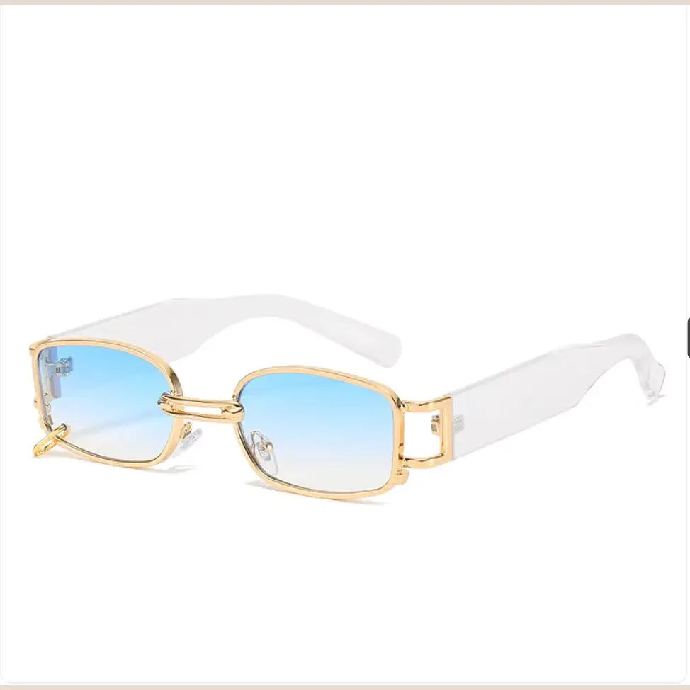 R&Z - Korean Style Square Sunglasses with Trendy Earring Design for Women - Gold frame blue film