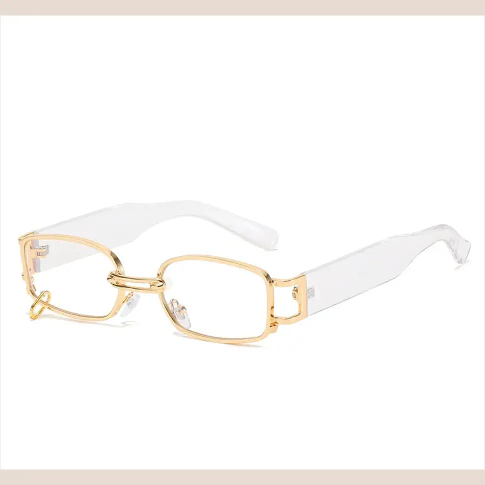 R&Z - Korean Style Square Sunglasses with Trendy Earring Design for Women - Gold frame white film