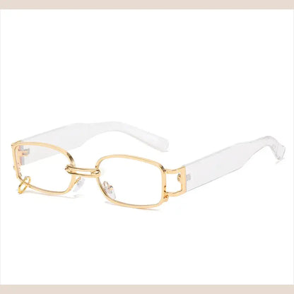 R&amp;Z - Korean Style Square Sunglasses with Trendy Earring Design for Women - Gold frame white film