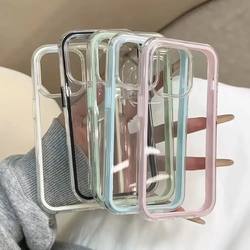 R&z - Luxury Candy Color Frame Clear Back Phone Case For iPhone 17 16 15 14 13 12 Pro Max 11 16PLUS 17 Acrylic