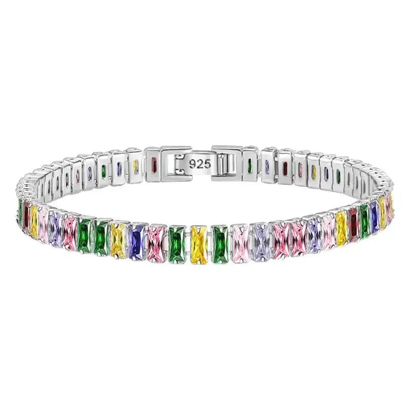R&Z - Luxury Moissanite Silver Tinnes Braclete - Rainbow Silver
