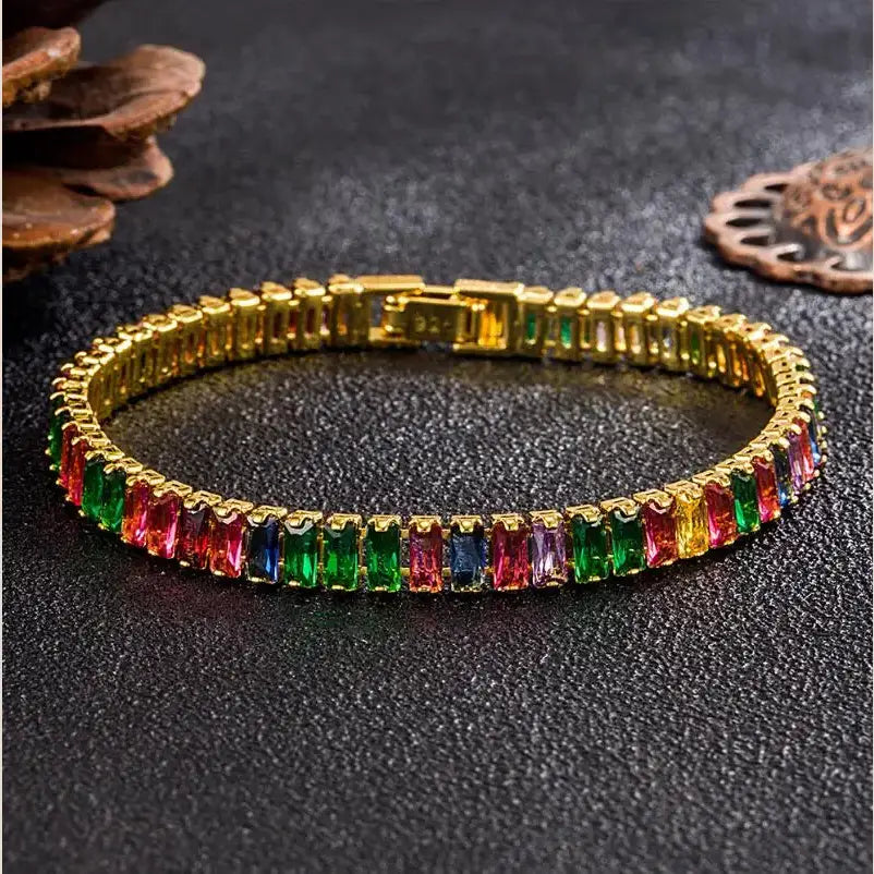 R&Z - Luxury Moissanite Silver Tinnes Braclete - Rainbow Gold