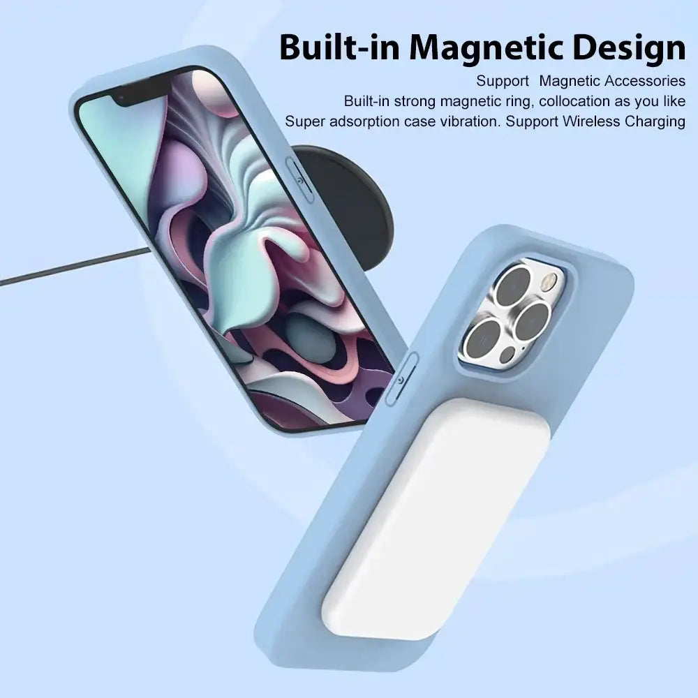 R&z - Luxury Silicone Magnetic Phone Case For iPhone 16 14 12 11 13 15 17 Pro Max - Orange / For iPhone 16 Pro