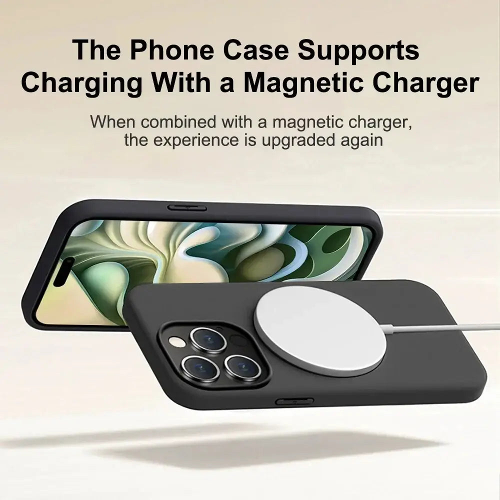 R&z - Luxury Silicone Magnetic Phone Case For iPhone 16 14 12 11 13 15 17 Pro Max - black / For iPhone 14 ProMax