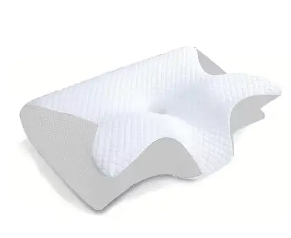 White memory foam cervical memory pillow by R&z with contoured design for neck support and pillow sleep cervical comfort