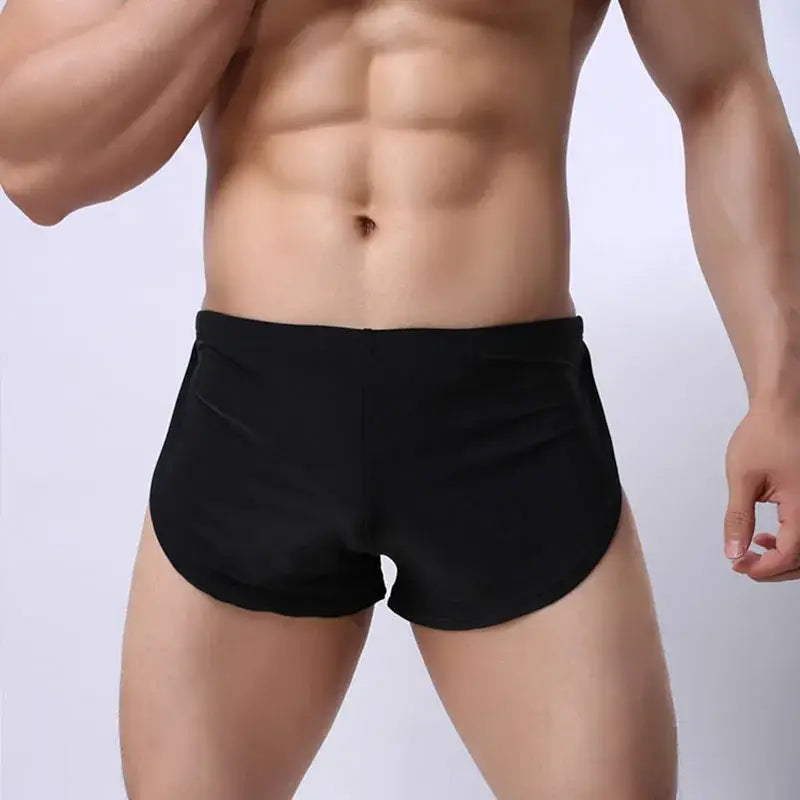 Black r&z men shorts with elastic flat waist and snug fit designed for gym sport fitness and running use