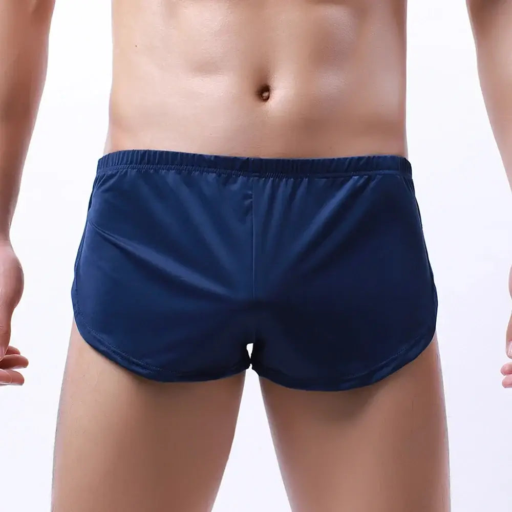 Navy blue r&z men shorts gyms sport fitness briefs with smooth stretchy fabric and elastic flat waist width