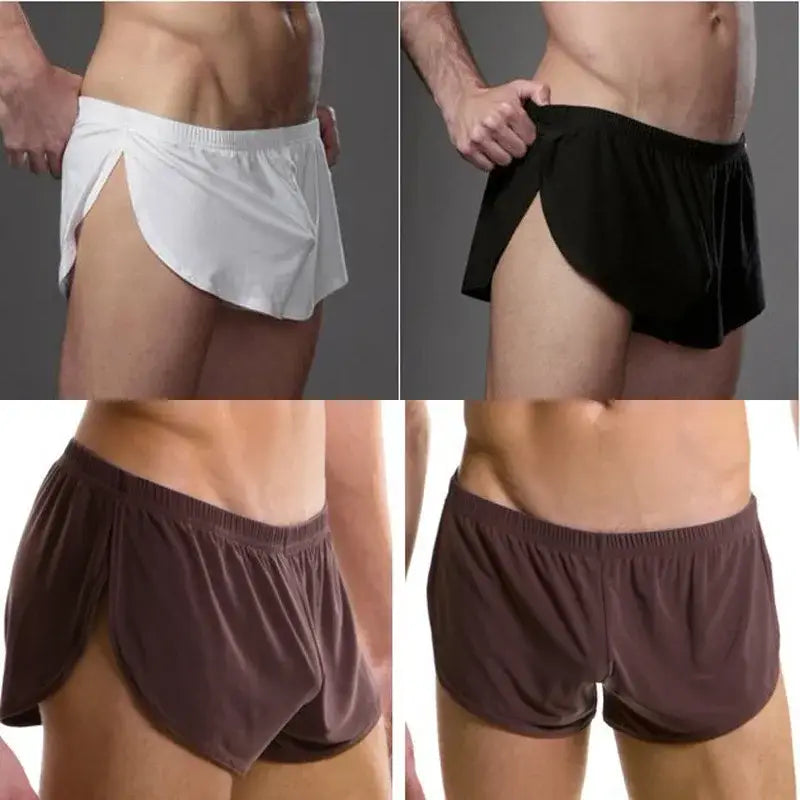 White black and brown athletic briefs with side slit design for r&z men shorts gyms sport fitness with falt waist wigth