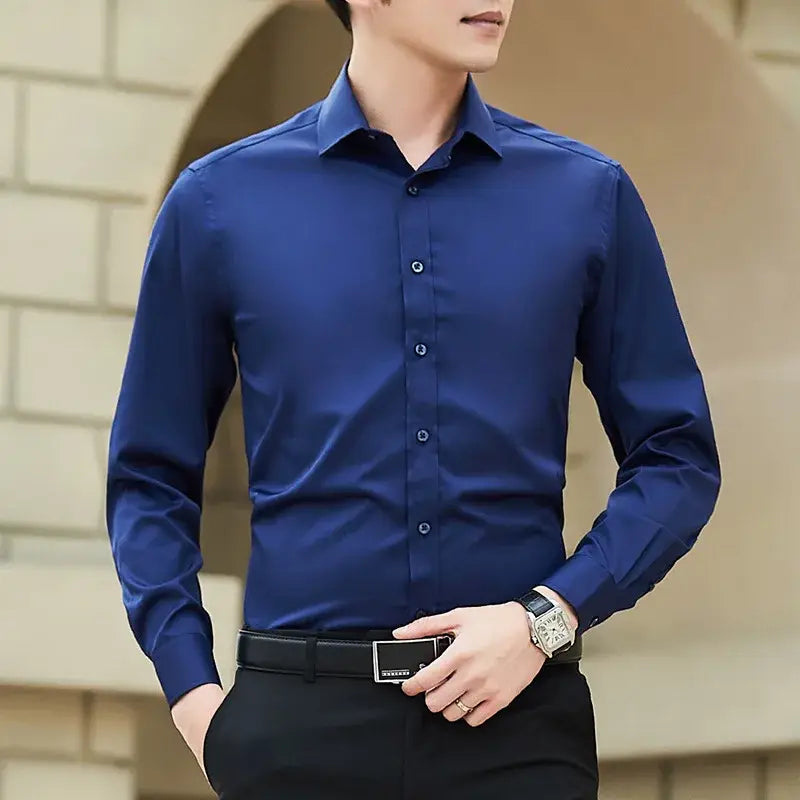 R&z - Men Solid Color Business Shirt Fashion Classic Basic Casual - Dress Shirt