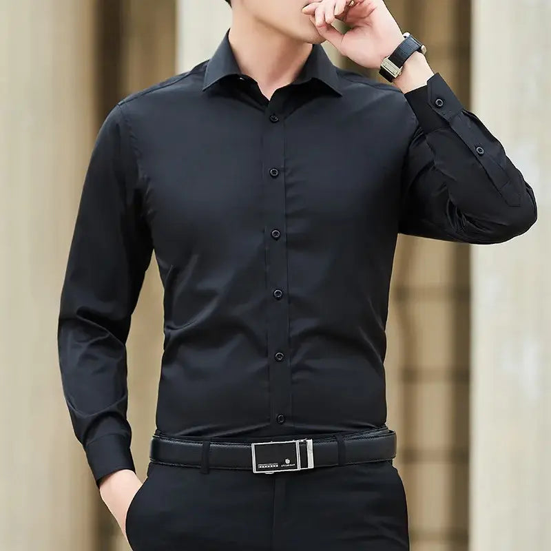 R&z - Men Solid Color Business Shirt Fashion Classic Basic Casual - Dress Shirt