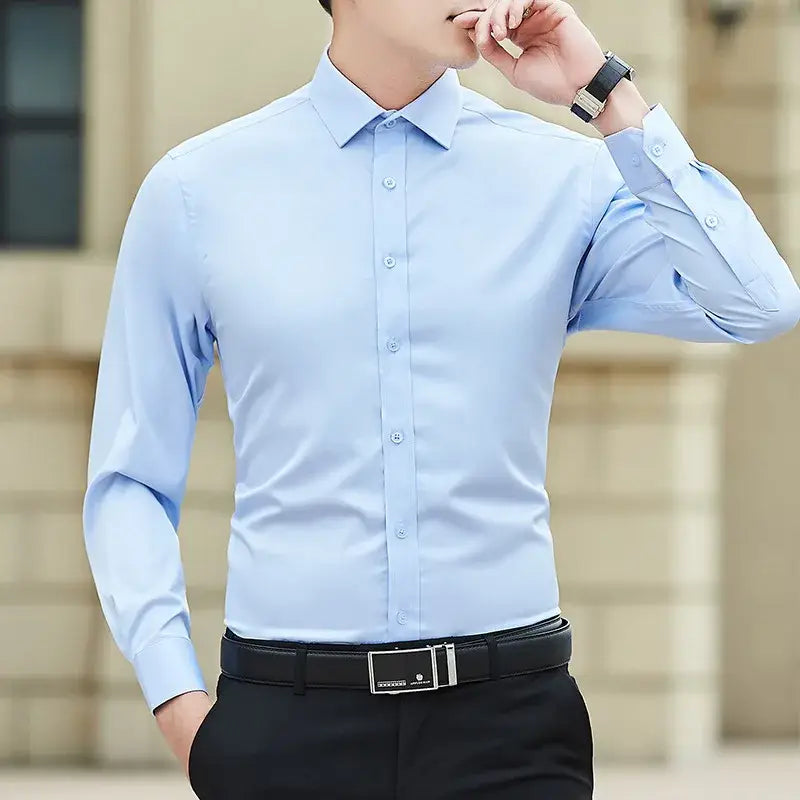 R&z - Men Solid Color Business Shirt Fashion Classic Basic Casual - Dress Shirt