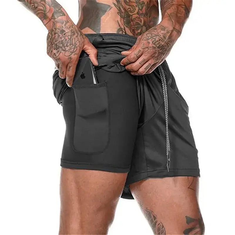R&z - Men Sport Shorts Sportswear Double-deck Running Shorts - Black / M(50-65kg)