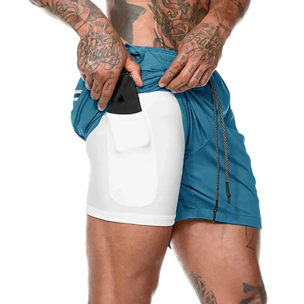 R&z - Men Sport Shorts Sportswear Double-deck Running Shorts - Blue / XL(65-80kg)