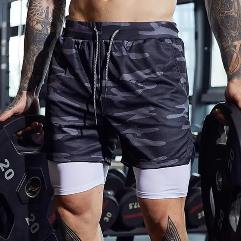 R&z - Men Sport Shorts Sportswear Double-deck Running Shorts - Camouflage / XXXL(85-95kg)