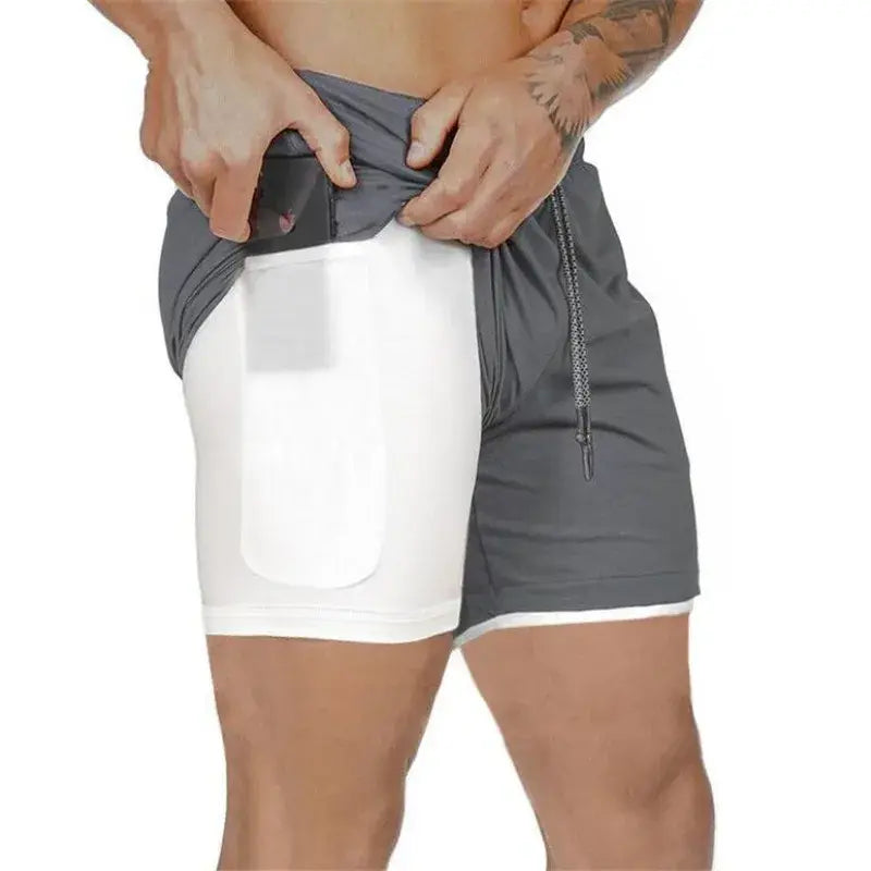R&z - Men Sport Shorts Sportswear Double-deck Running Shorts - Gray / XXL(70-85kg)