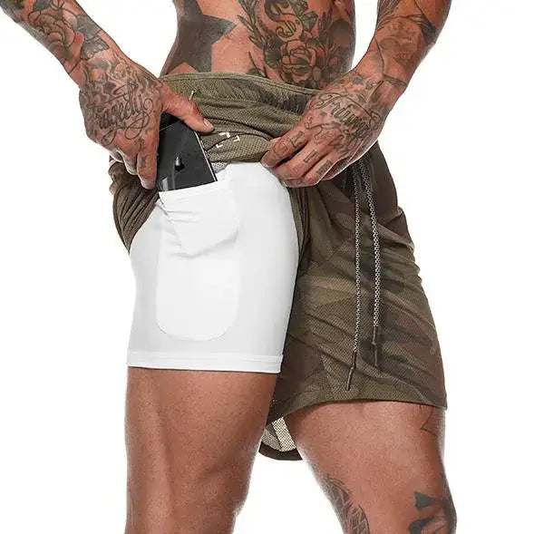 R&z - Men Sport Shorts Sportswear Double-deck Running Shorts - Gray2 Camouflage / XXL(70-85kg)
