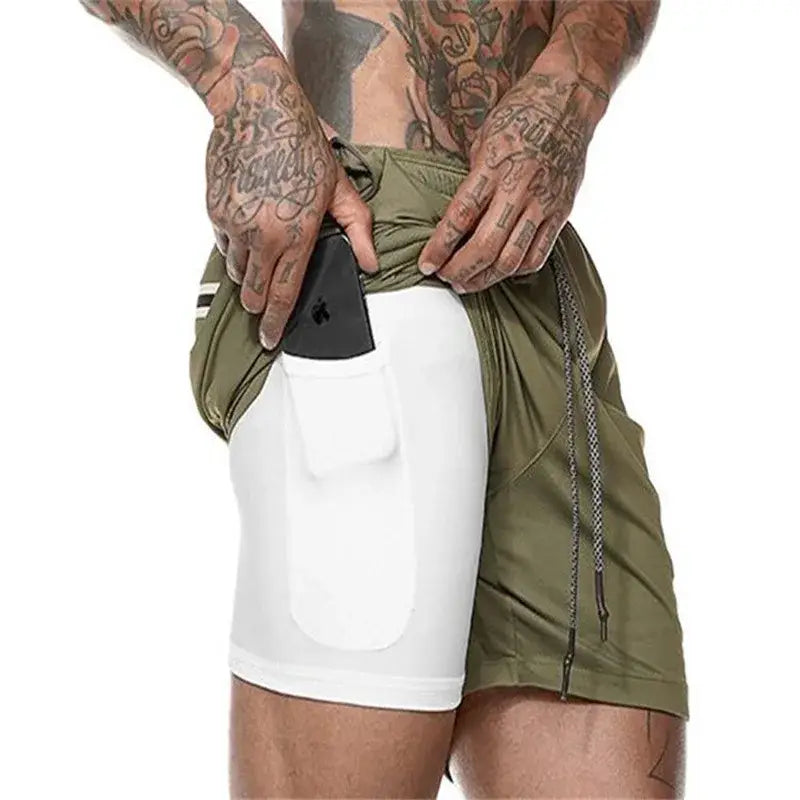 R&z - Men Sport Shorts Sportswear Double-deck Running Shorts - Green / M(50-65kg)