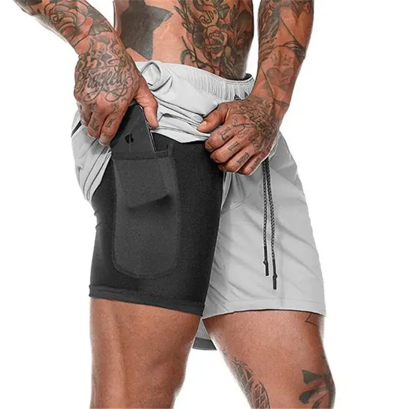 R&z - Men Sport Shorts Sportswear Double-deck Running Shorts - Light Gray / XXXL(85-95kg)