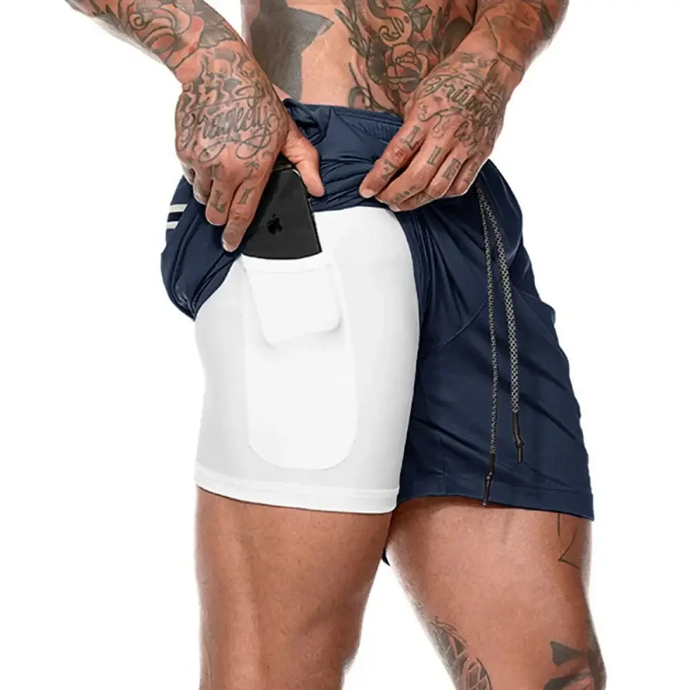 R&z - Men Sport Shorts Sportswear Double-deck Running Shorts - Navy / L(60-75kg)