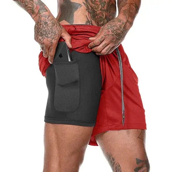 R&z - Men Sport Shorts Sportswear Double-deck Running Shorts - Red / XXXL(85-95kg)