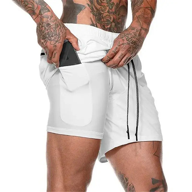 R&z - Men Sport Shorts Sportswear Double-deck Running Shorts - White / XXL(70-85kg)