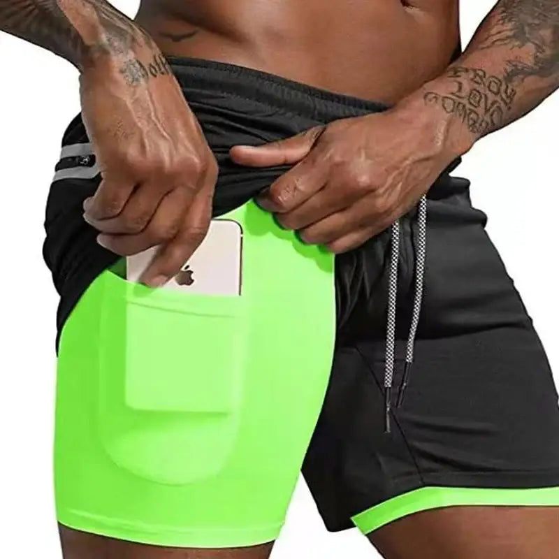 R&z - Men Sport Shorts Sportswear Double-deck Running Shorts - Yellow Black / XXL(70-85kg)