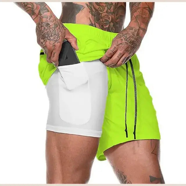 R&z - Men Sport Shorts Sportswear Double-deck Running Shorts - Yellow / XXL(70-85kg)