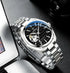 R&Z men’s silver-toned automatic hollow mechanical watch with black dial blue bezel and exposed movement