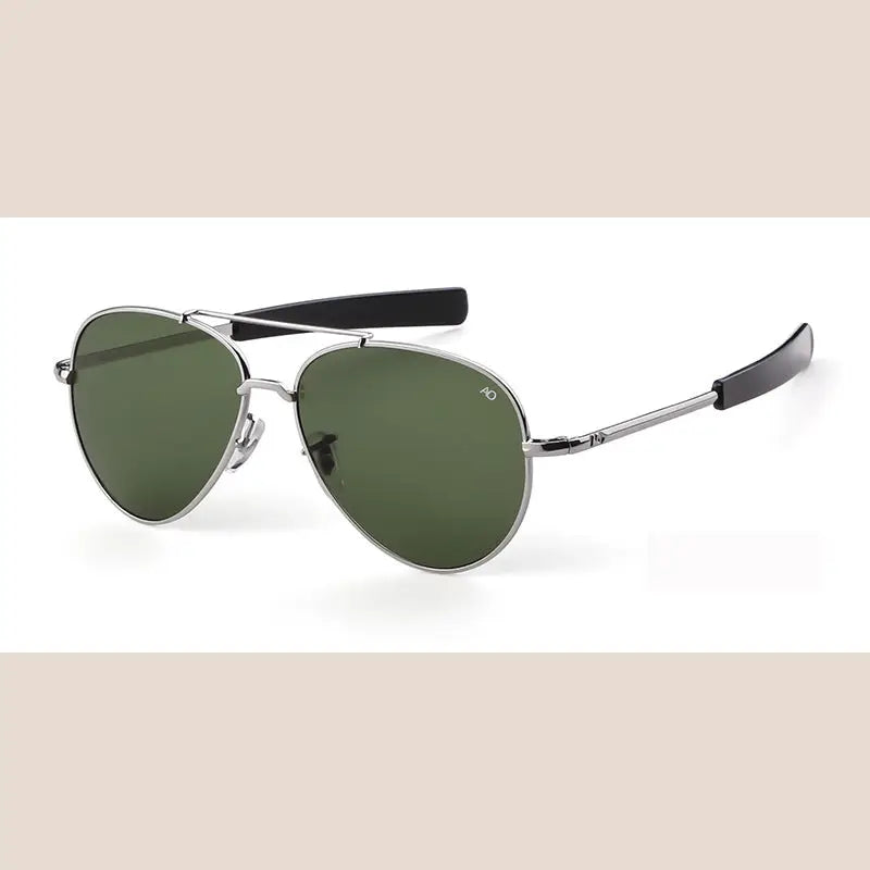 R&z - Men’s Fashion Sunglasses with Glass Lenses - Silver framed green sheet / C1
