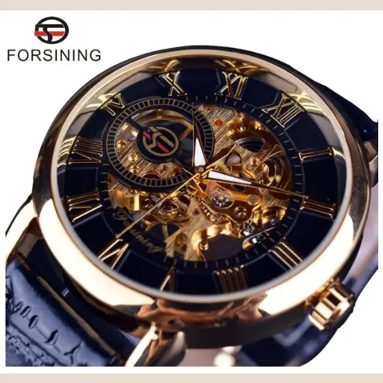 R&Z - Men’s Hollow Design Mechanical Watch - Black belt black face rose - Executive Watches