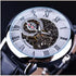 R&Z - Men’s Hollow Design Mechanical Watch - Black belt, white surface, silver lettering - Executive Watches