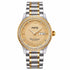 R&Z men’s mechanical watch with two-tone gold and silver, diamond bezel, roman numerals, and champagne dial with date display