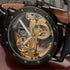 R&z men’s waterproof tourbillon automatic mechanical watch with black skeleton dial gold gears silver hands and leather strap
