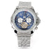 Silver-toned r&z multifunctional calendar men’s automatic mechanical watch with blue dial diamond bezel and steel bracelet