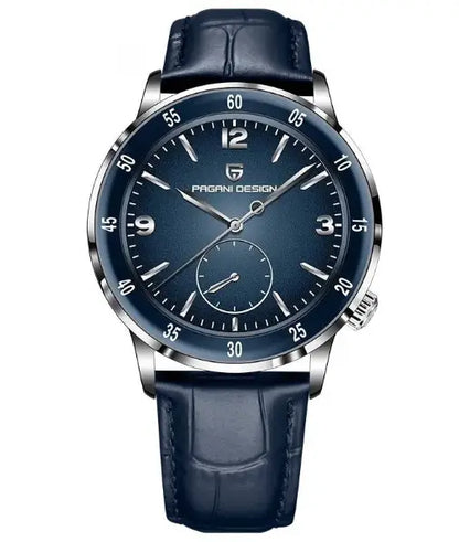 R&amp;Z new fashion mens mechanical watch with deep blue dial silver case and alligator textured navy leather strap