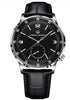 R&Z new fashion mens mechanical watch with black dial white markers black leather strap and silver pagani design bezel