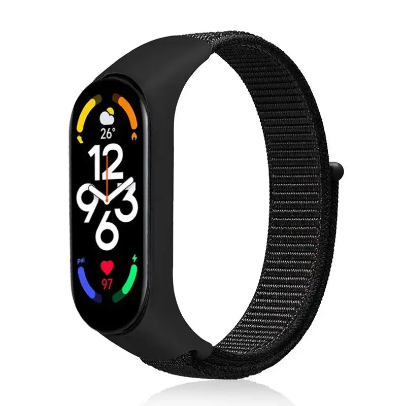 R&Z Nylon Loop Strap For Mi Band - black 10 / For Mi band 7 6 5