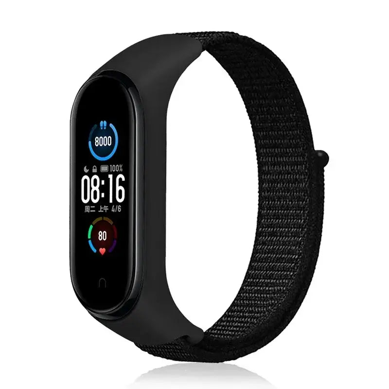 R&Z Nylon Loop Strap For Mi Band - dark black 12 / For Mi band 7 6 5