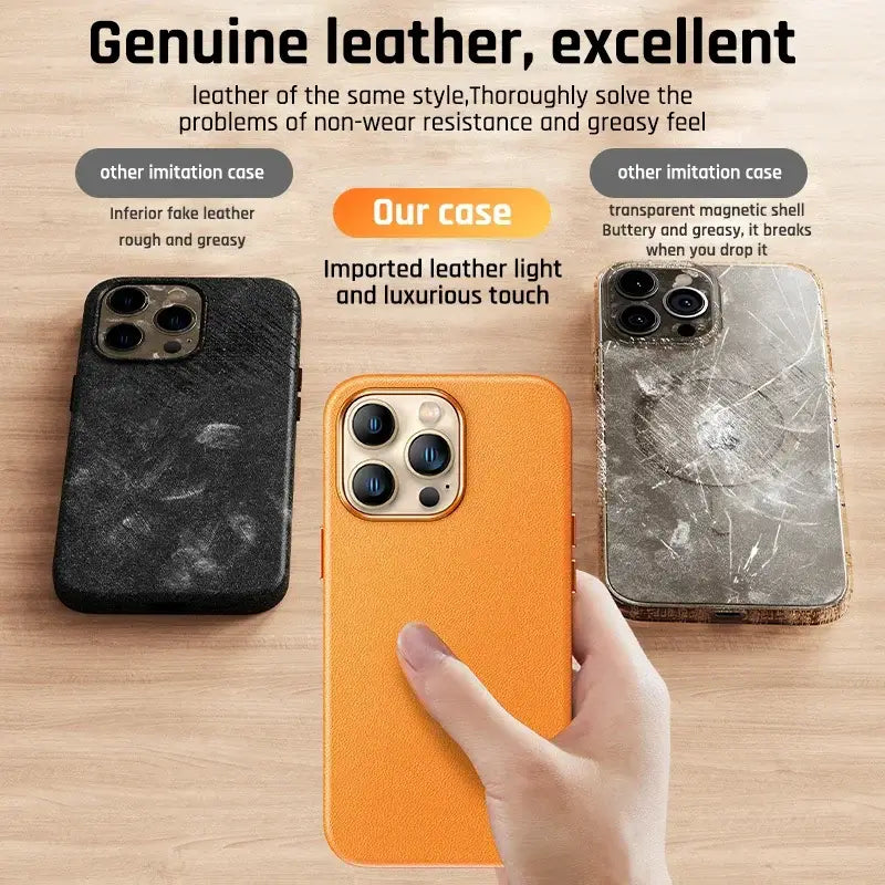 R&z - Original Leather Wireless Charging Animation Cases for iPhone 16 15 14 13 Pro Max Magsafe Phone Case Magnetic