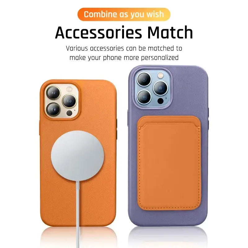 R&z - Original Leather Wireless Charging Animation Cases for iPhone 16 15 14 13 Pro Max Magsafe Phone Case Magnetic