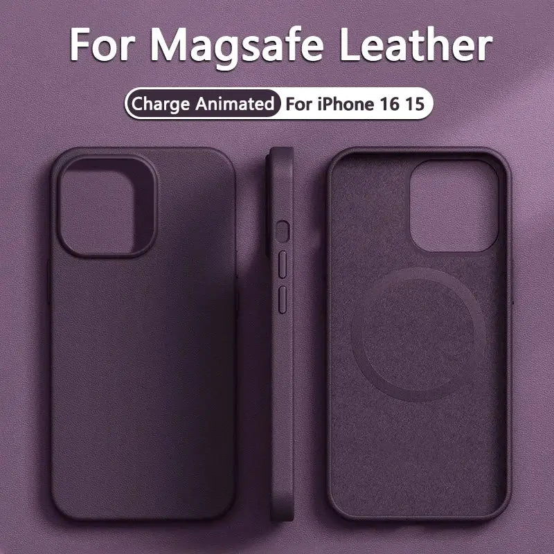 R&z - Original Leather Wireless Charging Animation Cases for iPhone 16 15 14 13 Pro Max Magsafe Phone Case Magnetic